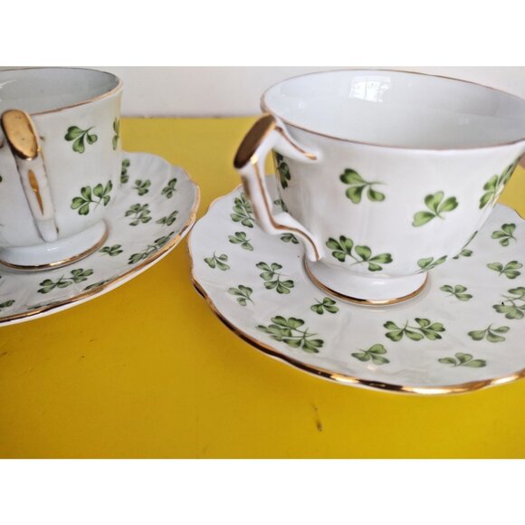 Vintage Aynsley Shamrock Bone China Footed Cup and Saucer Sets (2sets) - Picture 11 of 12